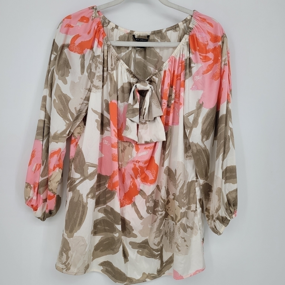 St john silk floral bubble sleeves tie neck blouse top size 4 - Picture 1 of 11
